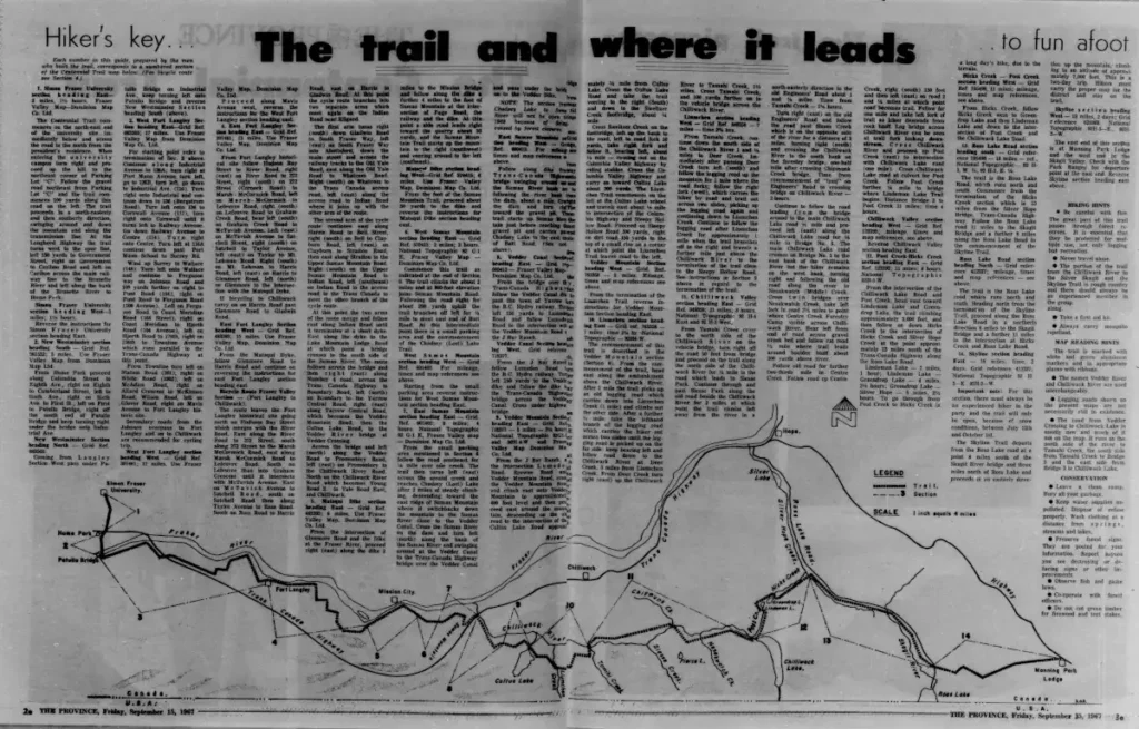 A newspaper spread featuring details of the Centennial Trail's route.