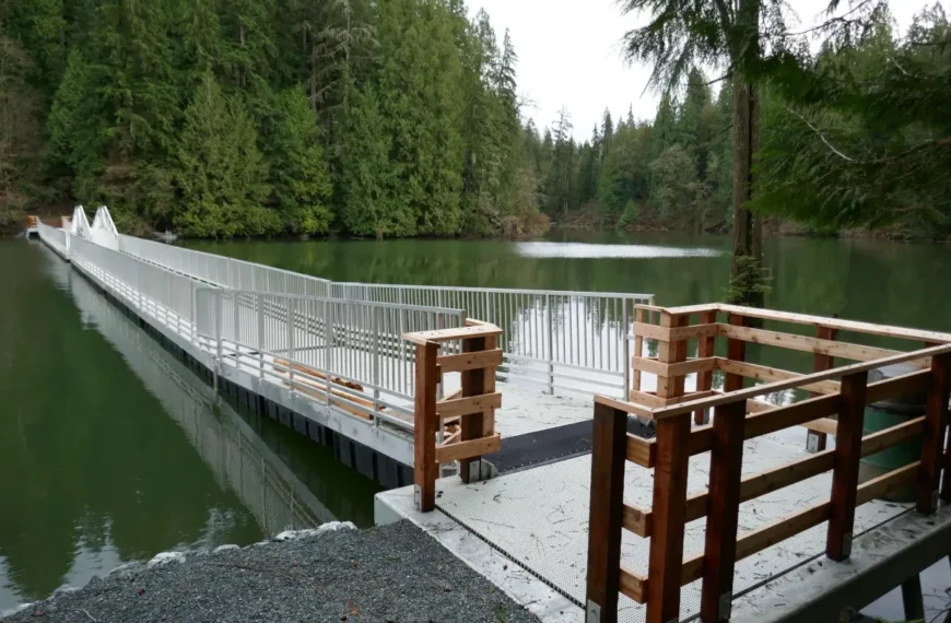 A new floating bridge stretches across Hayward Lake's Hairsine Inlet.