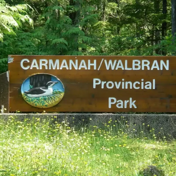 A photo of Carmanah Walbran Provincial Park sign.